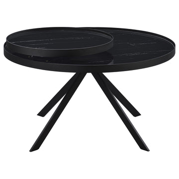 Briggs Black Round Marble Printed Glass Top Coffee Table - Ornate Home