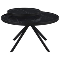 Briggs Black Round Marble Printed Glass Top Coffee Table - Ornate Home