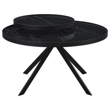 Briggs Black Round Marble Printed Glass Top Coffee Table - Ornate Home