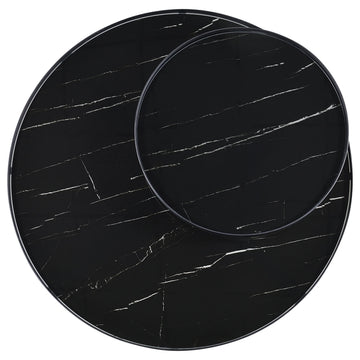 Briggs Black Round Marble Printed Glass Top Coffee Table - Ornate Home