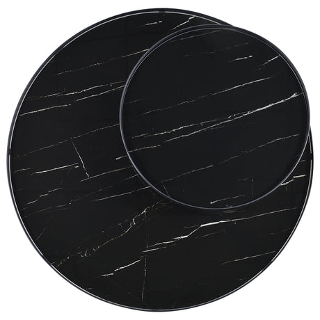 Briggs Black Round Marble Printed Glass Top Coffee Table - Ornate Home