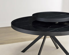 Briggs Black Round Marble Printed Glass Top Coffee Table - Ornate Home
