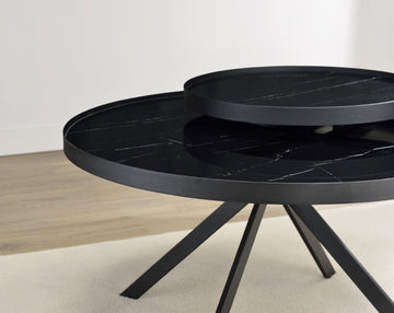 Briggs Black Round Marble Printed Glass Top Coffee Table - Ornate Home