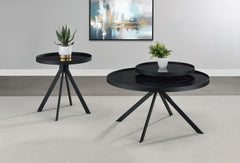 Briggs Black Round Marble Printed Glass Top Coffee Table - Ornate Home
