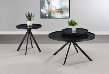 Briggs Black Round Marble Printed Glass Top Coffee Table - Ornate Home