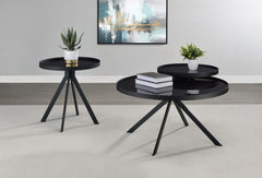 Briggs Black Round Marble Printed Glass Top Coffee Table - Ornate Home