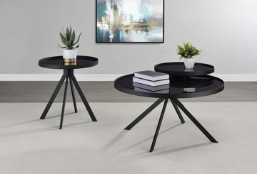 Briggs Black Round Marble Printed Glass Top Coffee Table - Ornate Home