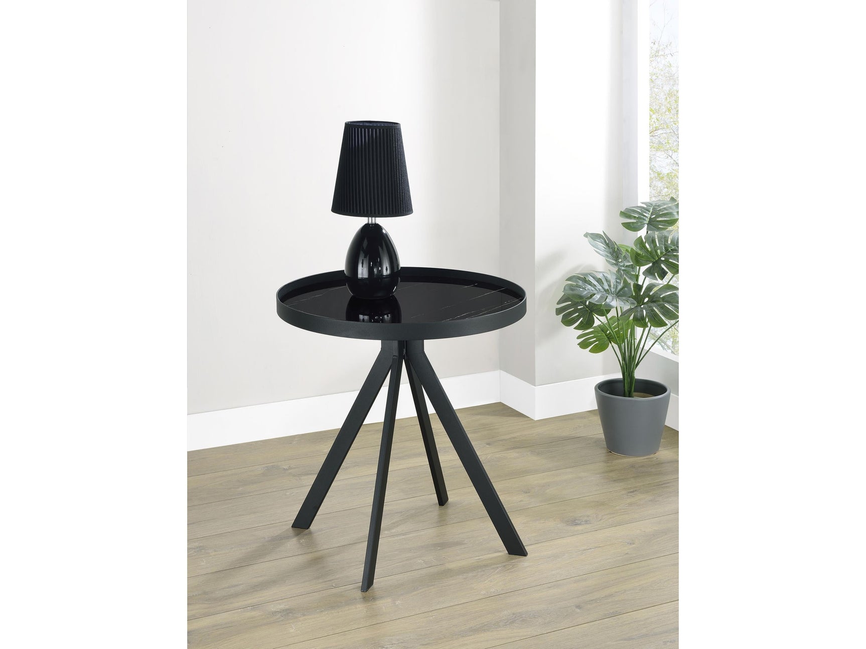 Briggs Black Round Marble Printed Glass Top End Table - Ornate Home