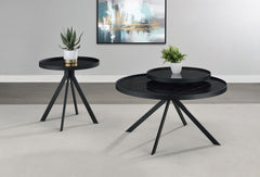Briggs Black Round Marble Printed Glass Top End Table - Ornate Home