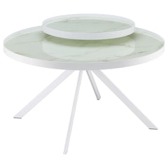 Briggs White Round Marble Printed Glass Top Coffee Table - Ornate Home