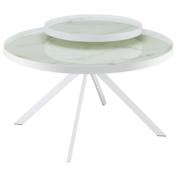 Briggs White Round Marble Printed Glass Top Coffee Table - Ornate Home