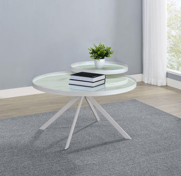 Briggs White Round Marble Printed Glass Top Coffee Table - Ornate Home
