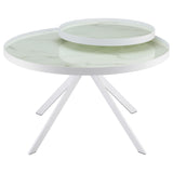 Briggs White Round Marble Printed Glass Top Coffee Table - Ornate Home