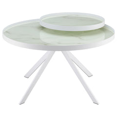 Briggs White Round Marble Printed Glass Top Coffee Table - Ornate Home
