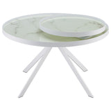 Briggs White Round Marble Printed Glass Top Coffee Table - Ornate Home