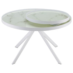 Briggs White Round Marble Printed Glass Top Coffee Table - Ornate Home