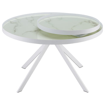 Briggs White Round Marble Printed Glass Top Coffee Table - Ornate Home
