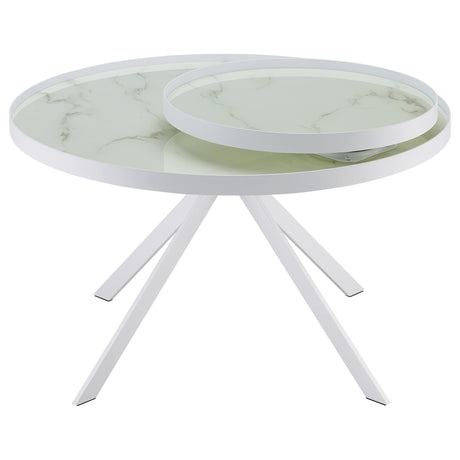 Briggs White Round Marble Printed Glass Top Coffee Table - Ornate Home