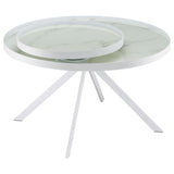 Briggs White Round Marble Printed Glass Top Coffee Table - Ornate Home