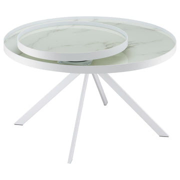 Briggs White Round Marble Printed Glass Top Coffee Table - Ornate Home