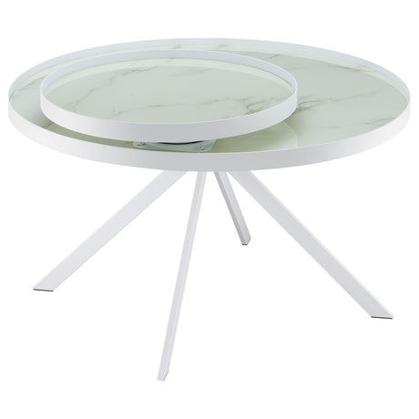 Briggs White Round Marble Printed Glass Top Coffee Table - Ornate Home