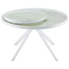 Briggs White Round Marble Printed Glass Top Coffee Table - Ornate Home