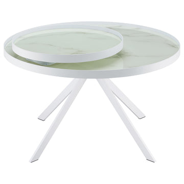 Briggs White Round Marble Printed Glass Top Coffee Table - Ornate Home