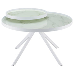 Briggs White Round Marble Printed Glass Top Coffee Table - Ornate Home