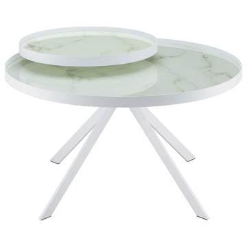 Briggs White Round Marble Printed Glass Top Coffee Table - Ornate Home