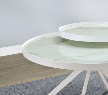 Briggs White Round Marble Printed Glass Top Coffee Table - Ornate Home