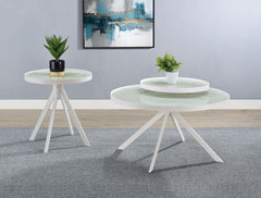 Briggs White Round Marble Printed Glass Top Coffee Table - Ornate Home