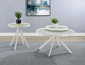 Briggs White Round Marble Printed Glass Top Coffee Table - Ornate Home