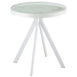 Briggs White Round Marble Printed Glass Top End Side Table - Ornate Home
