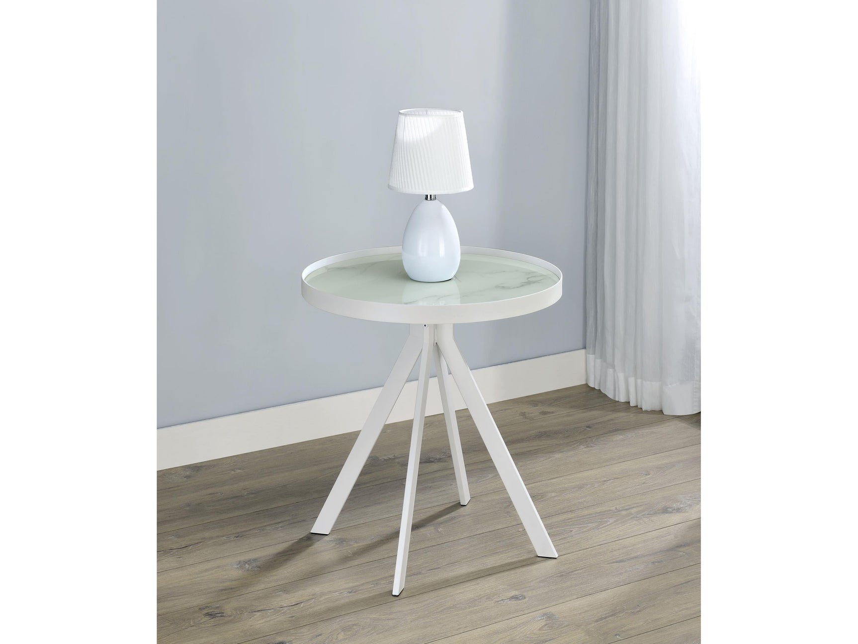 Briggs White Round Marble Printed Glass Top End Side Table - Ornate Home