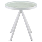 Briggs White Round Marble Printed Glass Top End Side Table - Ornate Home