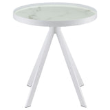 Briggs White Round Marble Printed Glass Top End Side Table - Ornate Home