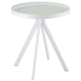 Briggs White Round Marble Printed Glass Top End Side Table - Ornate Home