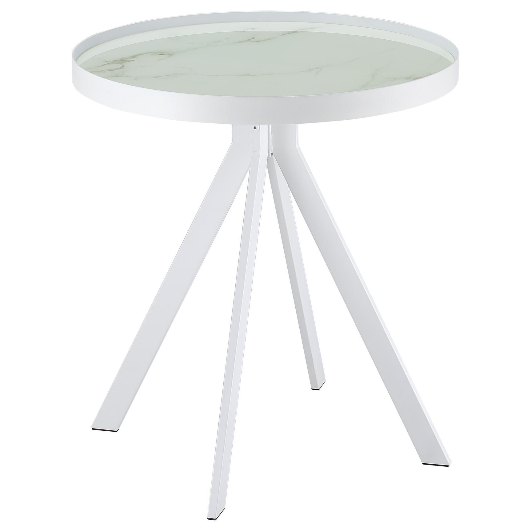 Briggs White Round Marble Printed Glass Top End Side Table - Ornate Home