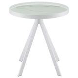 Briggs White Round Marble Printed Glass Top End Side Table - Ornate Home