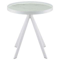 Briggs White Round Marble Printed Glass Top End Side Table - Ornate Home