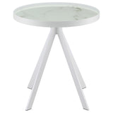 Briggs White Round Marble Printed Glass Top End Side Table - Ornate Home