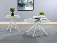 Briggs White Round Marble Printed Glass Top End Side Table - Ornate Home