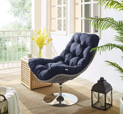 Brighton Light Gray/Navy Wicker Rattan Outdoor Patio Swivel Lounge Chair - Ornate Home