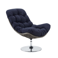 Brighton Light Gray/Navy Wicker Rattan Outdoor Patio Swivel Lounge Chair - Ornate Home