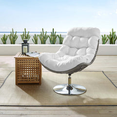 Brighton Light Gray/White Wicker Rattan Outdoor Patio Swivel Lounge Chair - Ornate Home