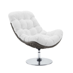 Brighton Light Gray/White Wicker Rattan Outdoor Patio Swivel Lounge Chair - Ornate Home