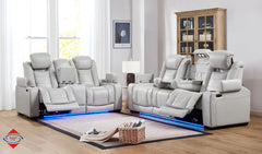 Brighton Smoke Fabric Dual Power Reclining Loveseat with Console - Ornate Home