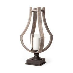 Brillion Brown Large Rustic Wood Metal Table Candle Holder - Ornate Home