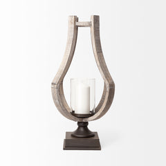 Brillion Brown Large Rustic Wood Metal Table Candle Holder - Ornate Home