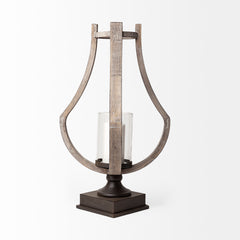Brillion Brown Large Rustic Wood Metal Table Candle Holder - Ornate Home